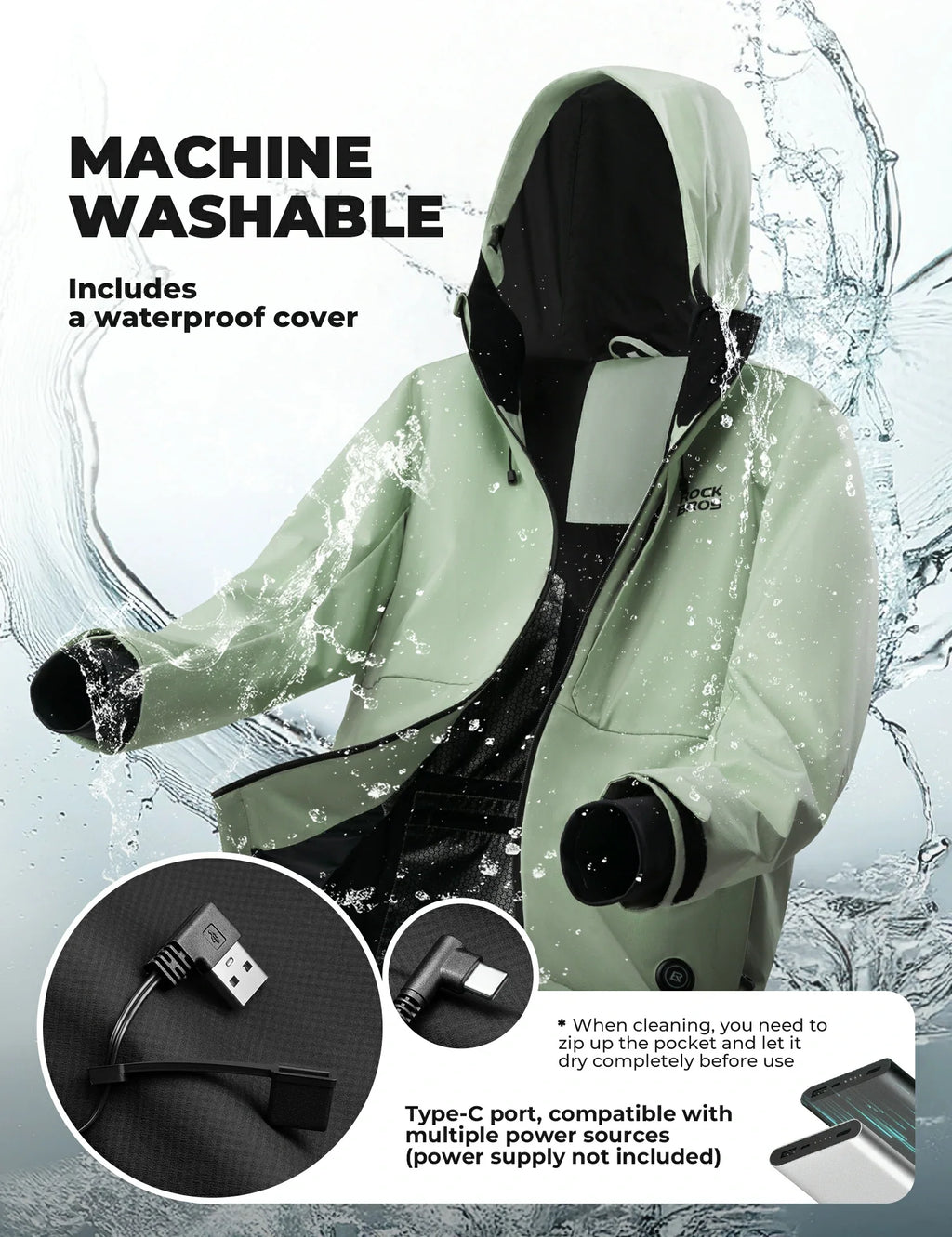 Windproof graphene cycling jacket for men with adjustable heating settings