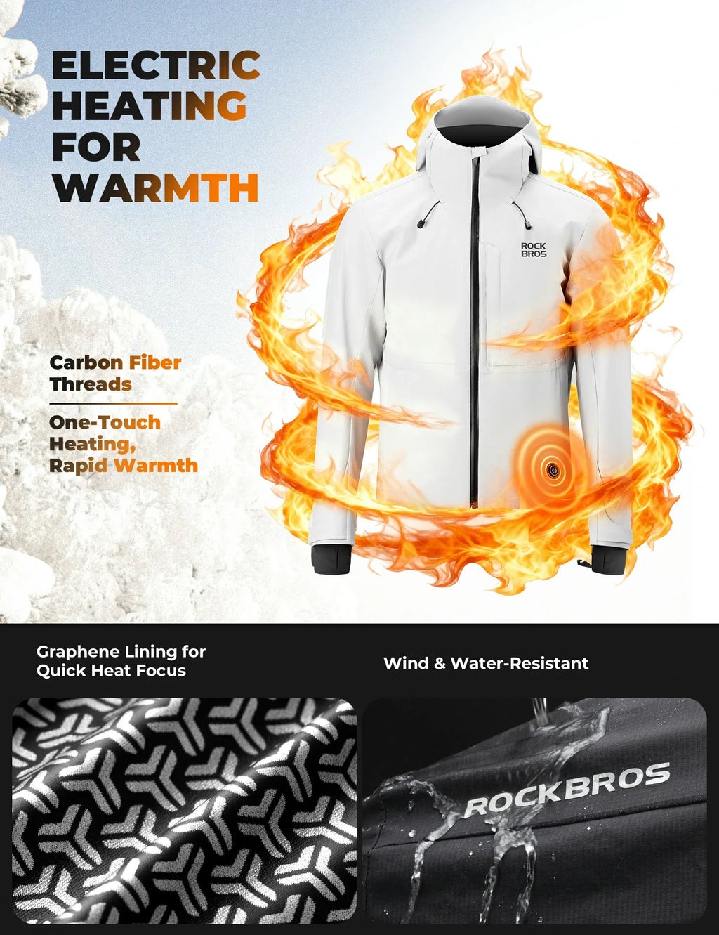 Windproof graphene cycling jacket for men with adjustable heating settings