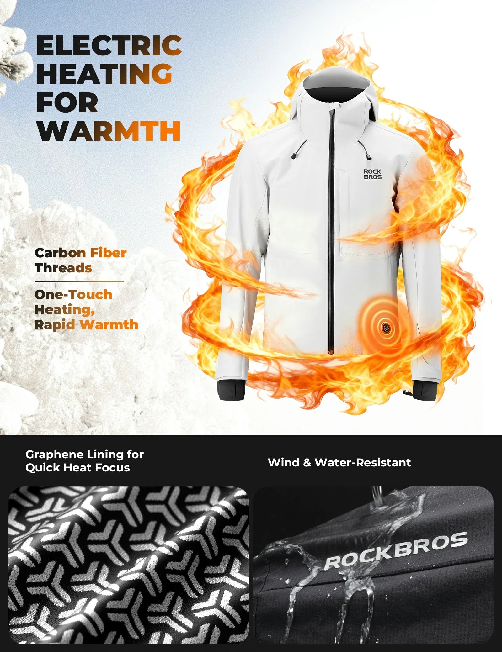 Windproof graphene cycling jacket for men with adjustable heating settings