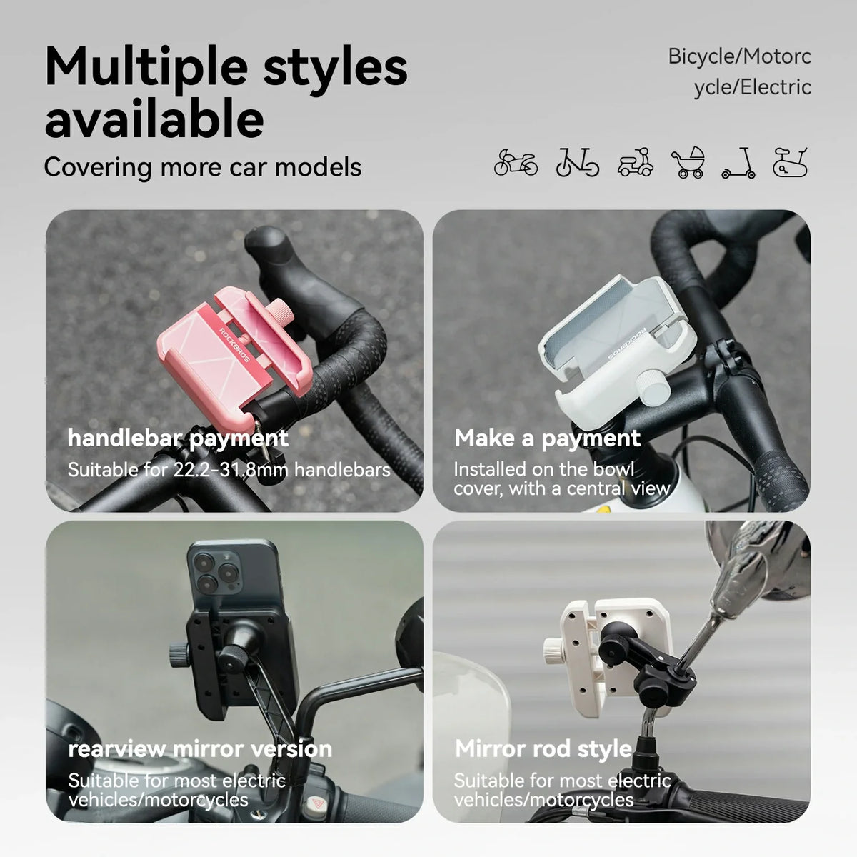 Soporte de Teléfono para Bicicleta, Medio Envolvente, Anti-Sobrecarga para 4.7-7.2''