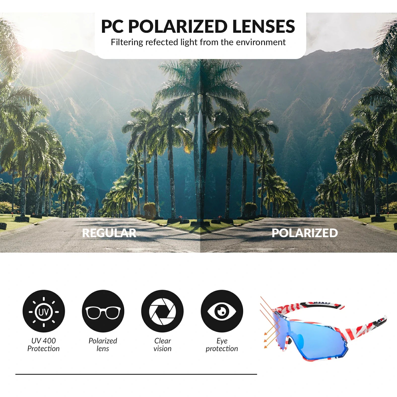 Full frame sports sunglasses with polarized lenses uv400 protection#Color_Black Red