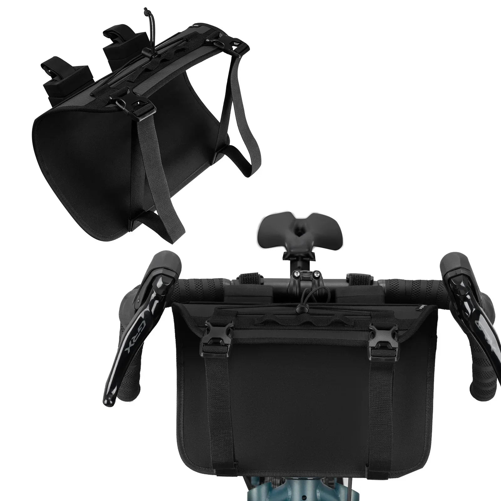 A black adjustable handlebar cradle bike bag carrier#color_black