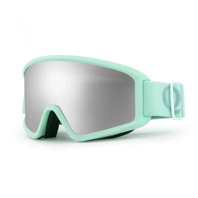 White ski goggles with red and yellow lens on a white background#Color_Green