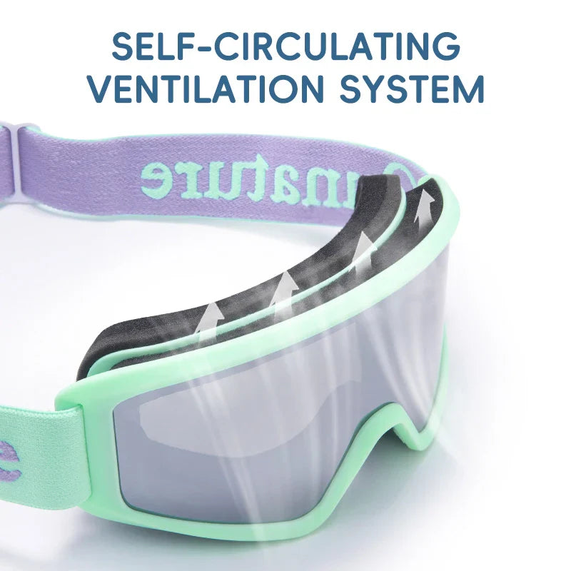 Goggles with a self-circulating ventilation system on a white background