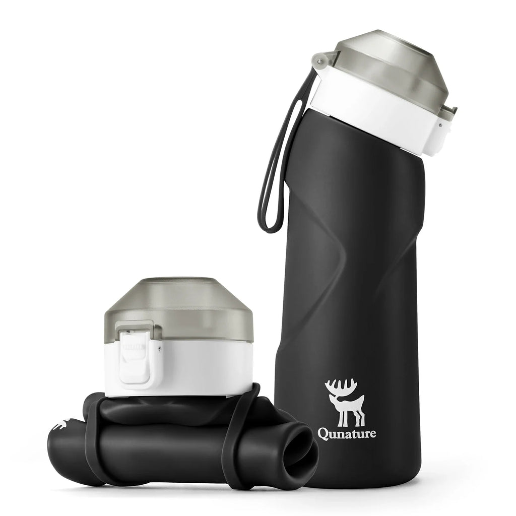 qunature 700 ml collapsible silicone water bottle #Color_Black