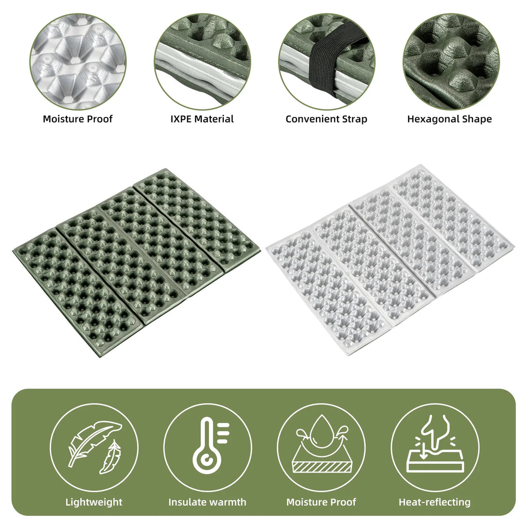 Hexagonal foam pad with features labeled on a white background#color_green