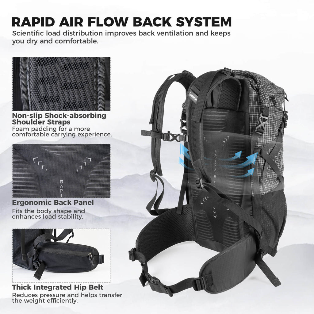 Qunature lightweight hiking backpack designed for outdoor adventures, offering comfort, durability, and practical storage options. 
