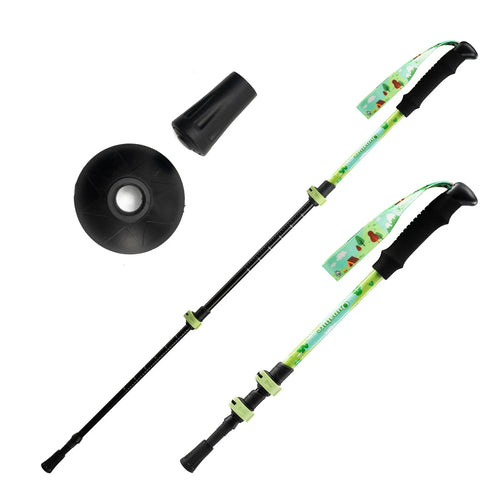 Two hiking poles with colorful straps on a white background#color_green