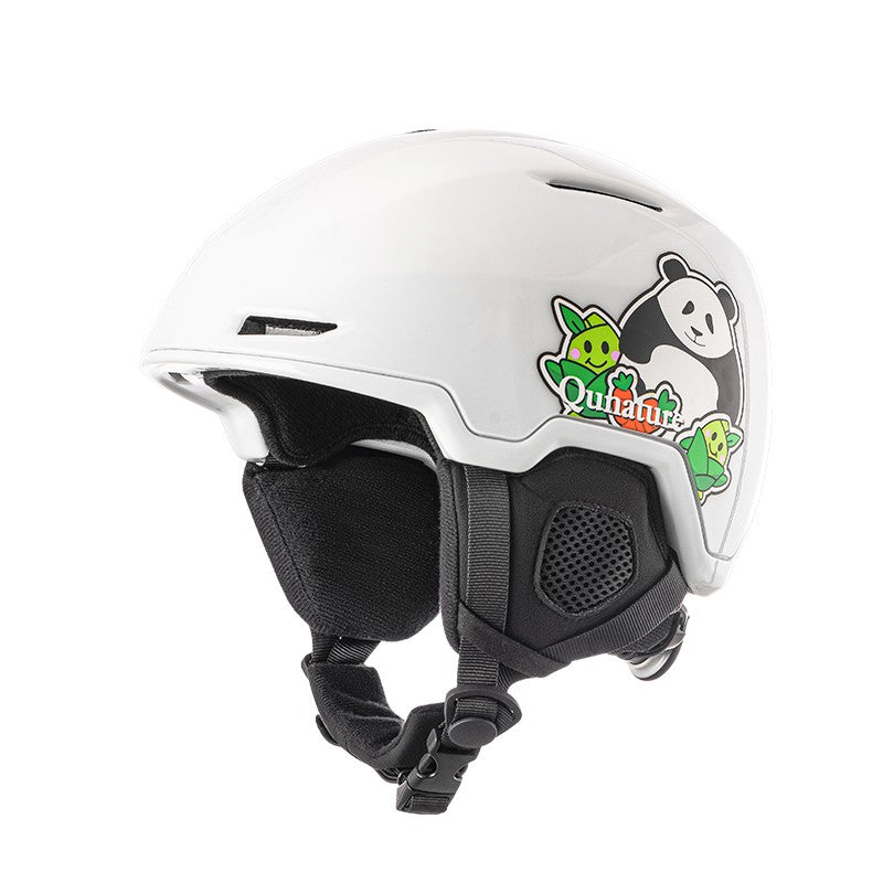A panda design Qunature ski helmet with adjustable ventilation and a detachable liner, designed for winter sports#Color_White Shiny