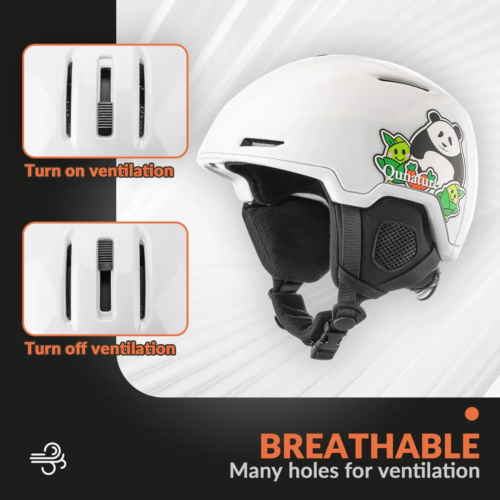 Panda design helmet with ventilation system illustration on a white background#Color_White Shiny