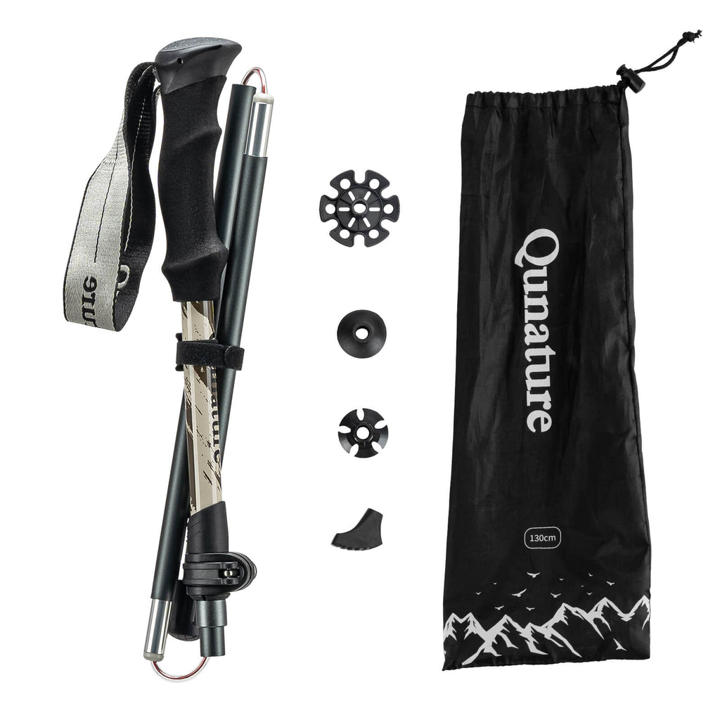 Qunature lightweight foldable trekking poles adjustable from 110 to 130cm, ideal for hiking, walking, and mountain adventures. #Color_Brown