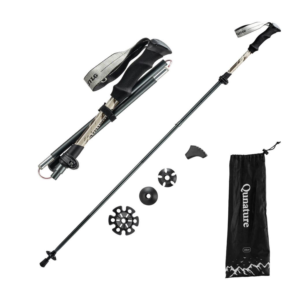 Qunature lightweight foldable trekking poles adjustable from 110 to 130cm, ideal for hiking, walking, and mountain adventures. #Color_Brown