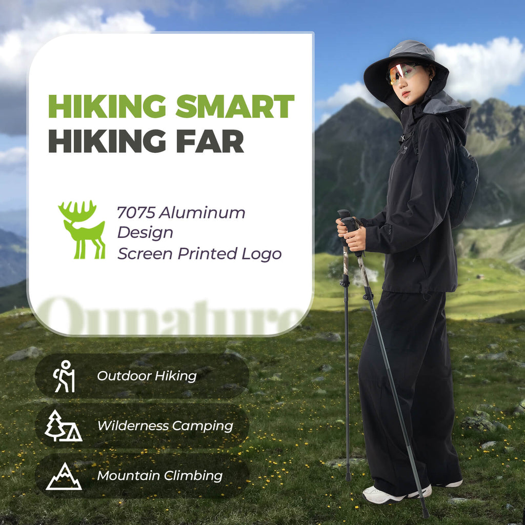 Qunature lightweight foldable trekking poles adjustable from 110 to 130cm, ideal for hiking, walking, and mountain adventures. #Color_Brown