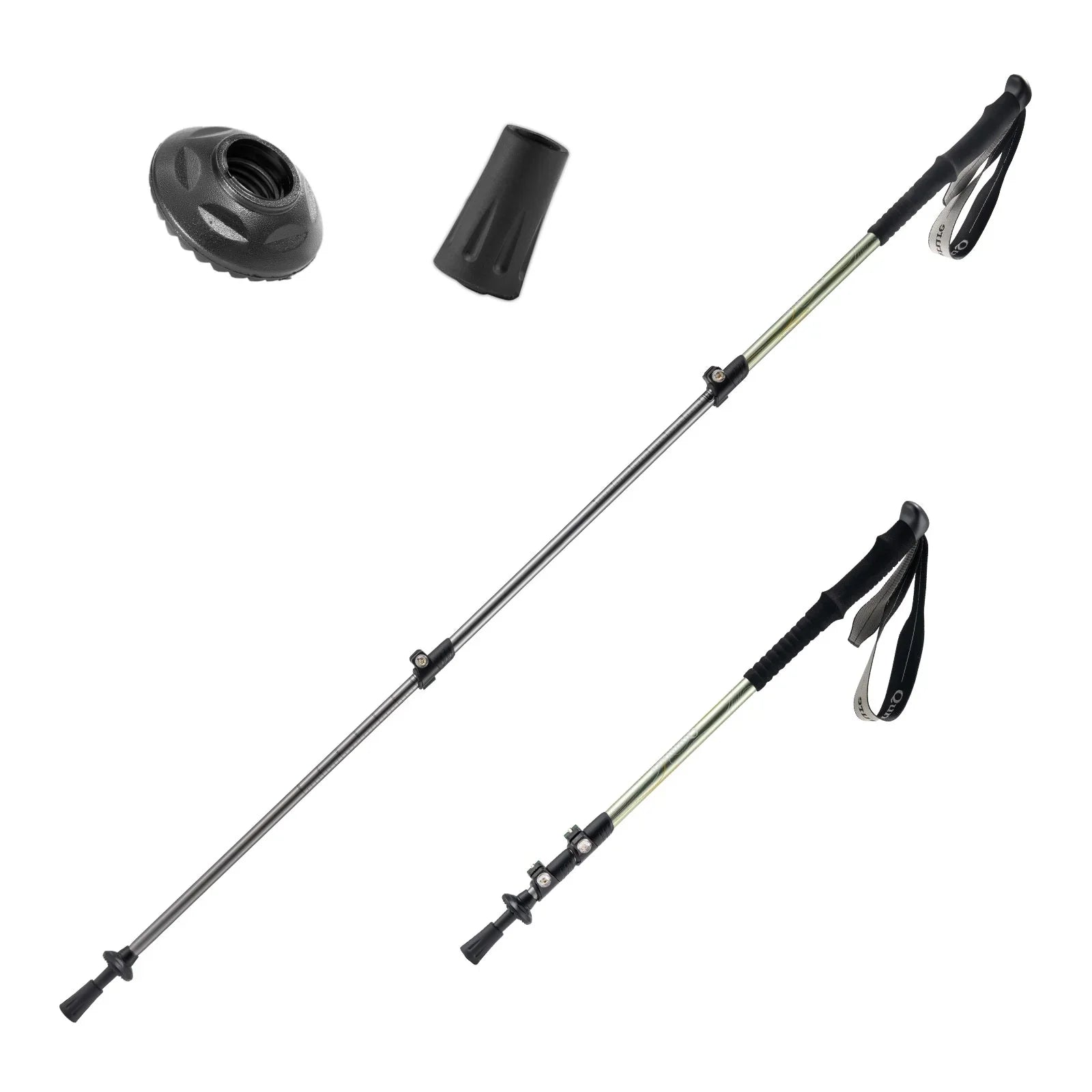 Two black hiking poles with adjustable components on a white background#Color_green