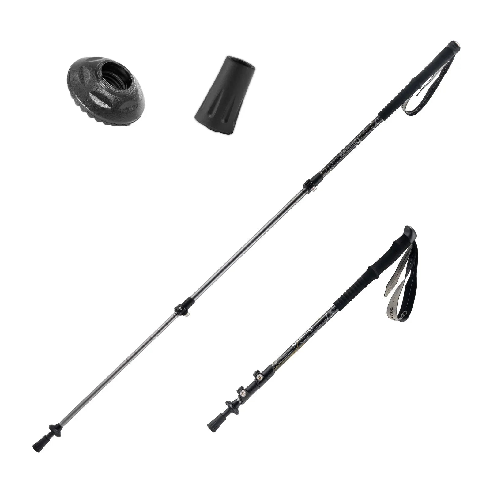 Two black hiking poles with accessories on a white background#COLOR_BLack