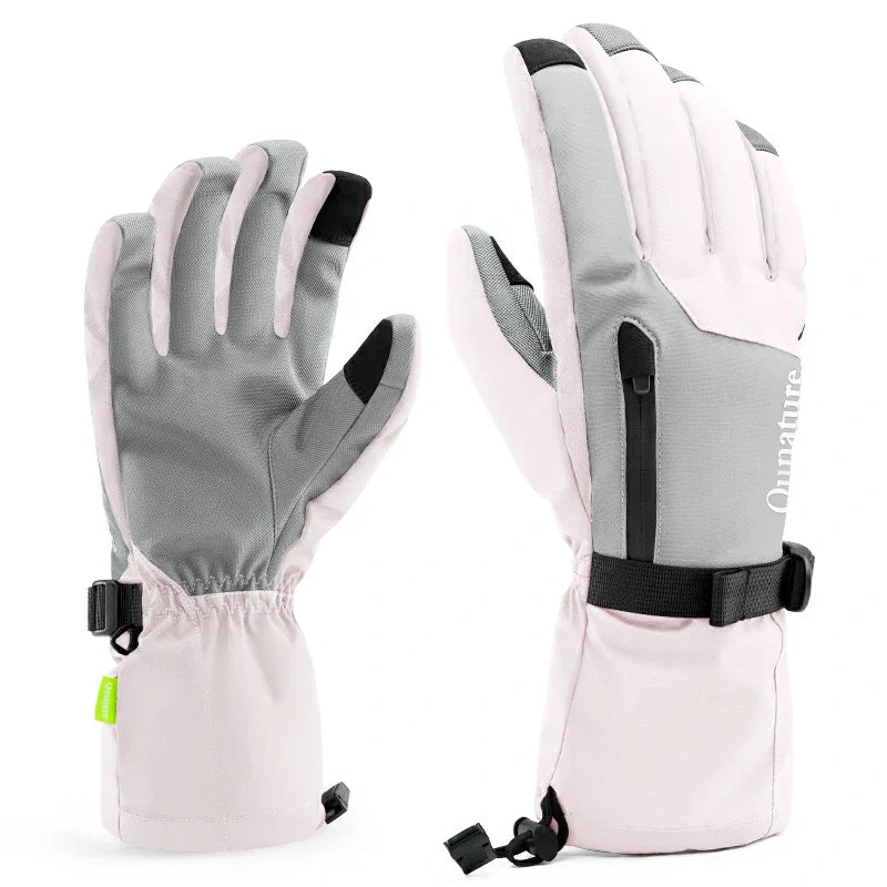A pair of pink split-finger ski gloves