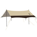 A beige and brown 3-in-1 waterproof canopy floor mat set up outdoors, designed for sun and rain protection.#color_Khaki