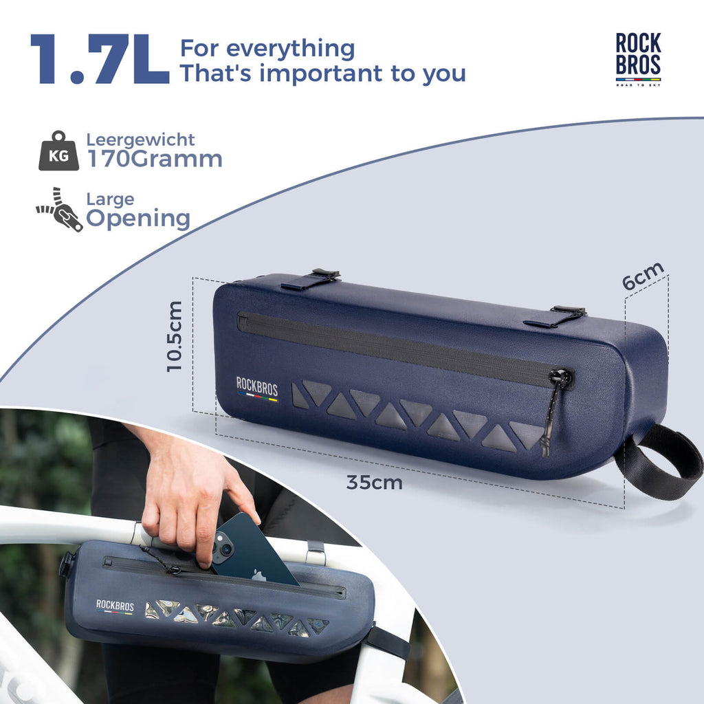 road to sky 100% waterproof bike frame bag model as-142 with secure storage #Color_Blue