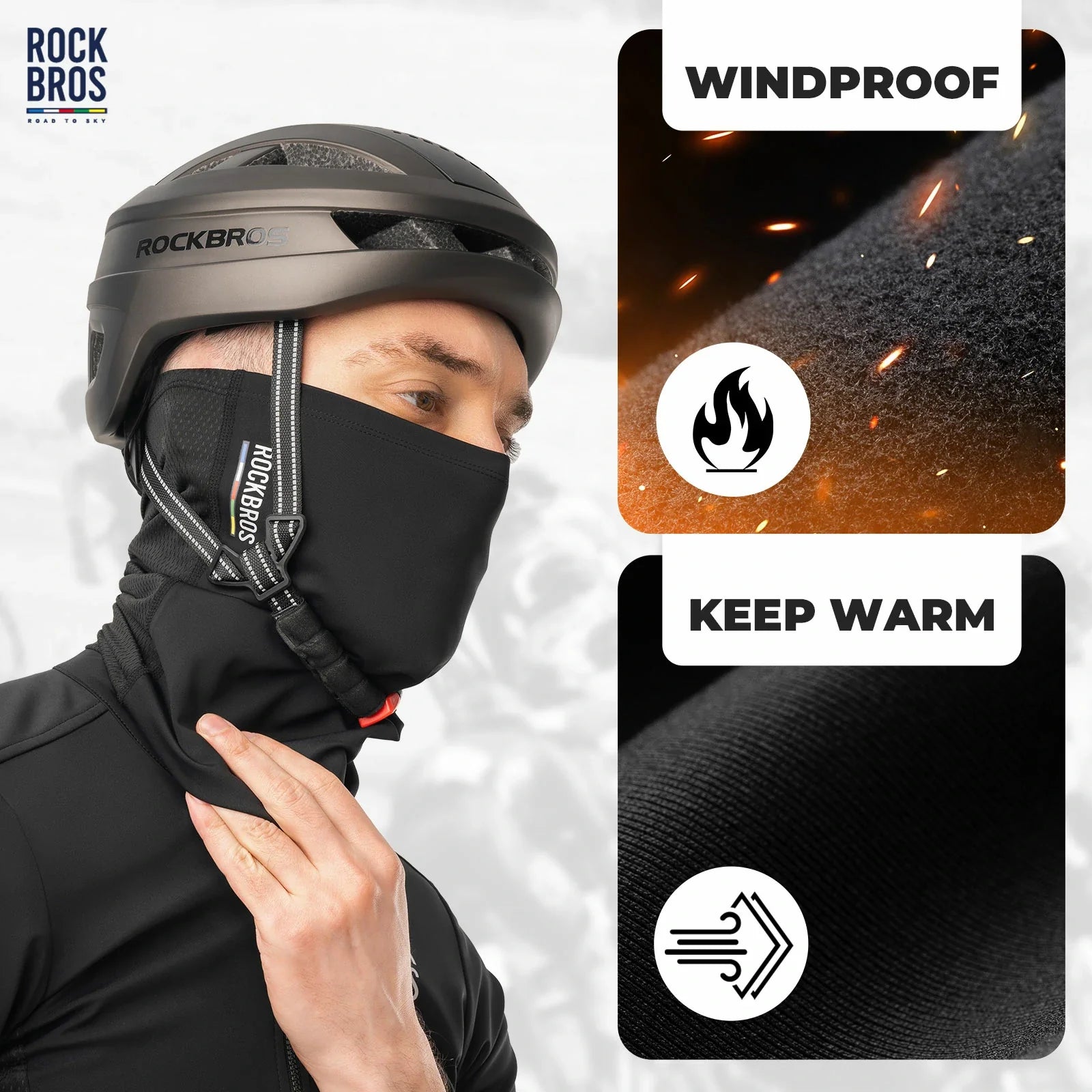 Road-to-Sky black cycling neck gaiter bike scarf for outdoor riding
