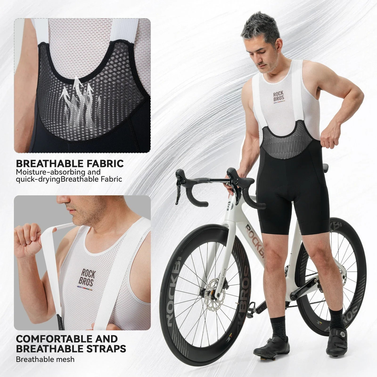 ROCKBROS road to sky mens cycling bib shorts padded breathable