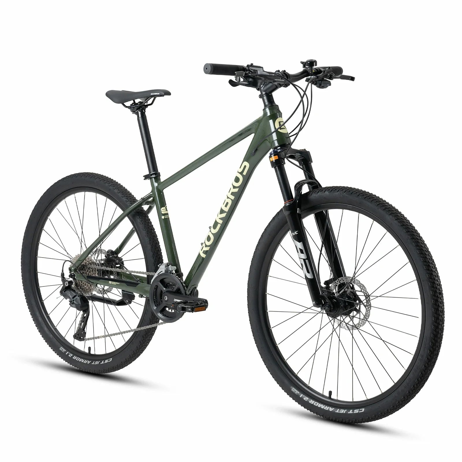 Rockbros 27.5 inch aluminium mountain bike in green with suspension fork and disc brakes#color_green