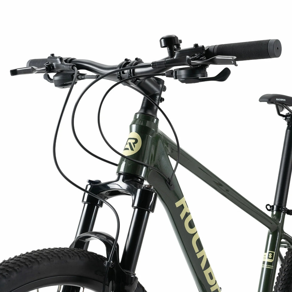Rockbros 27.5 inch aluminium mountain bike in green with suspension fork and disc brakes#color_green