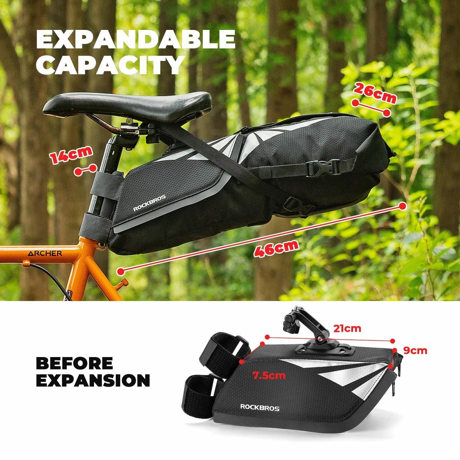 rockbros 8 l saddle bag in matte black