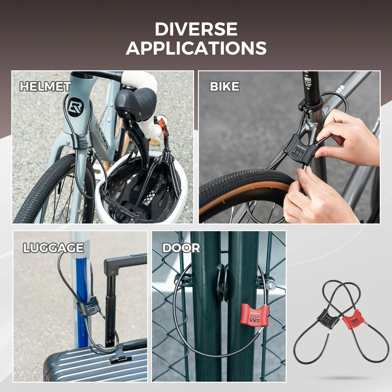 rockbros 5.5 mm-thick braided-steel cable bike lock