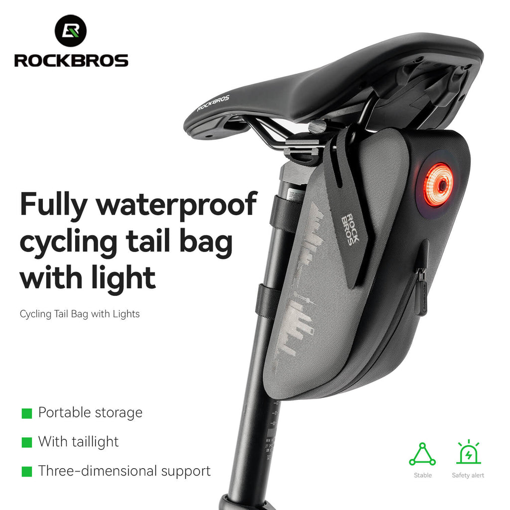 ROCKBROS Bike Saddle Bag Waterproof with Brake Sensor Tail Light - AS-078-1 - ROCKBROS-UK