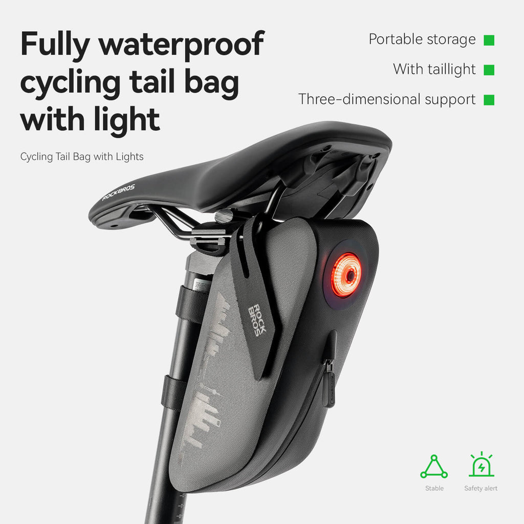 ROCKBROS Bike Saddle Bag Waterproof with Brake Sensor Tail Light - AS-078-1 - ROCKBROS-UK