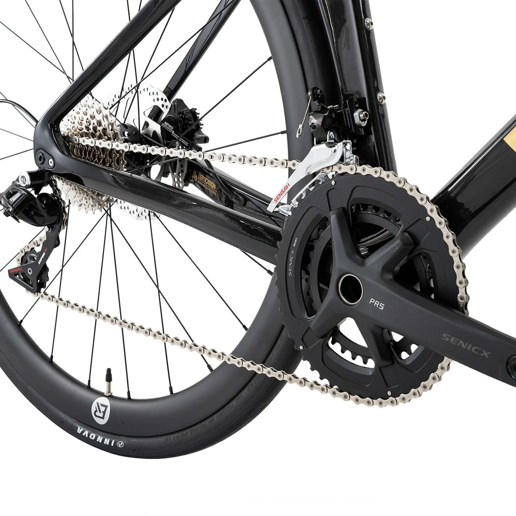 Rockbros carbon road bike in deep black with disc brakes and integrated carbon handlebar#COLOR_Shiny Black