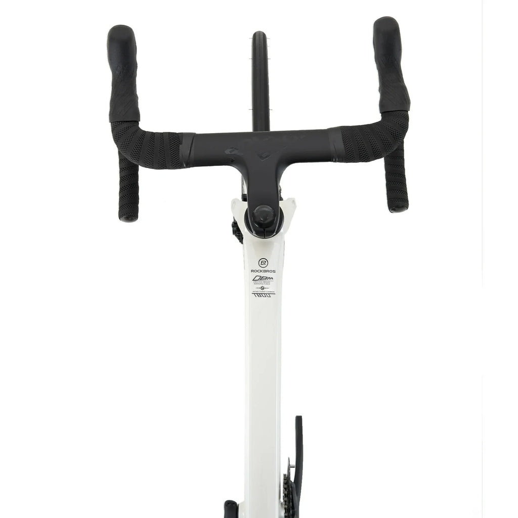 Rockbros carbon road bike in deep black with disc brakes and integrated carbon handlebar#COLOR_White