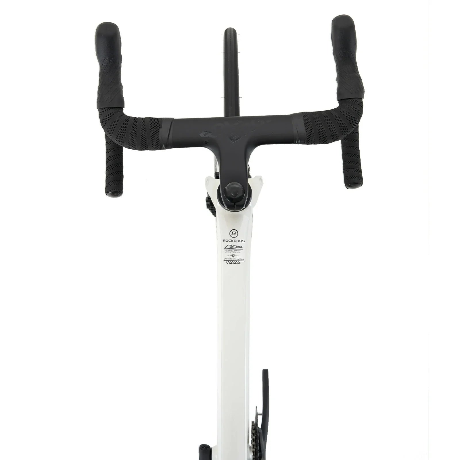 Rockbros carbon road bike in deep black with disc brakes and integrated carbon handlebar#COLOR_White