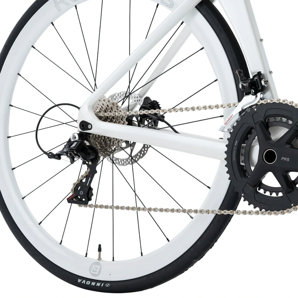 Rockbros carbon road bike in deep black with disc brakes and integrated carbon handlebar#COLOR_White