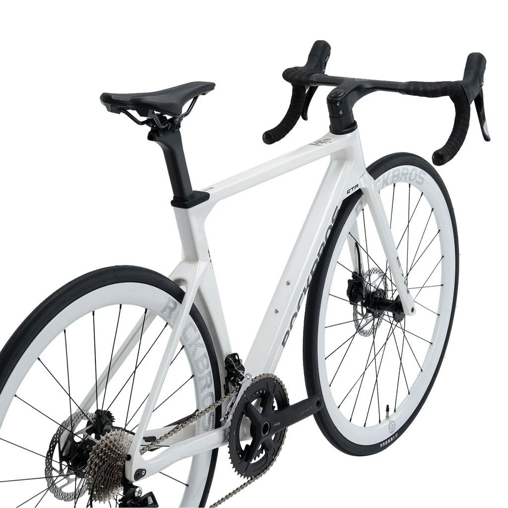 Rockbros carbon road bike in deep black with disc brakes and integrated carbon handlebar#COLOR_White