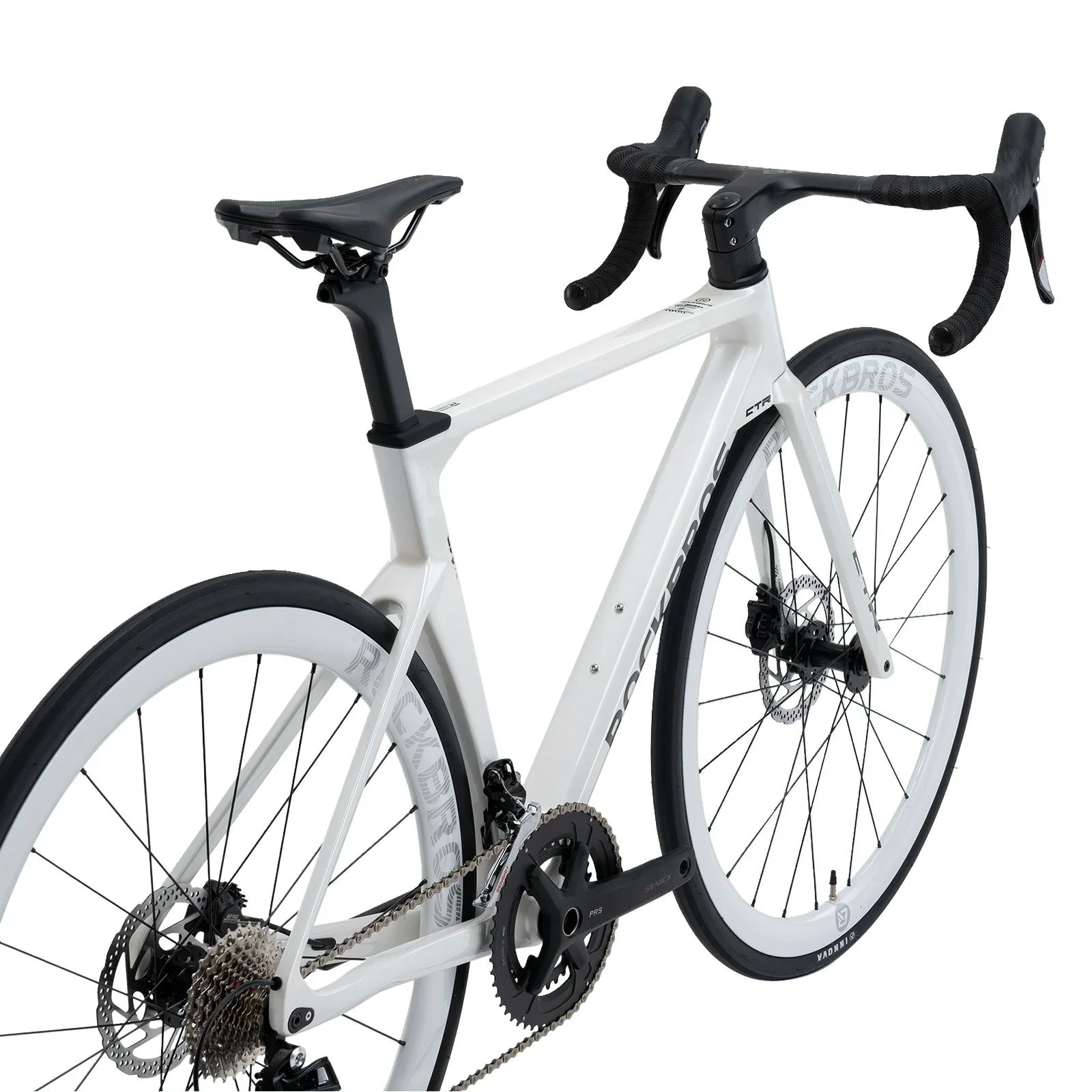 Rockbros carbon road bike in deep black with disc brakes and integrated carbon handlebar#COLOR_White