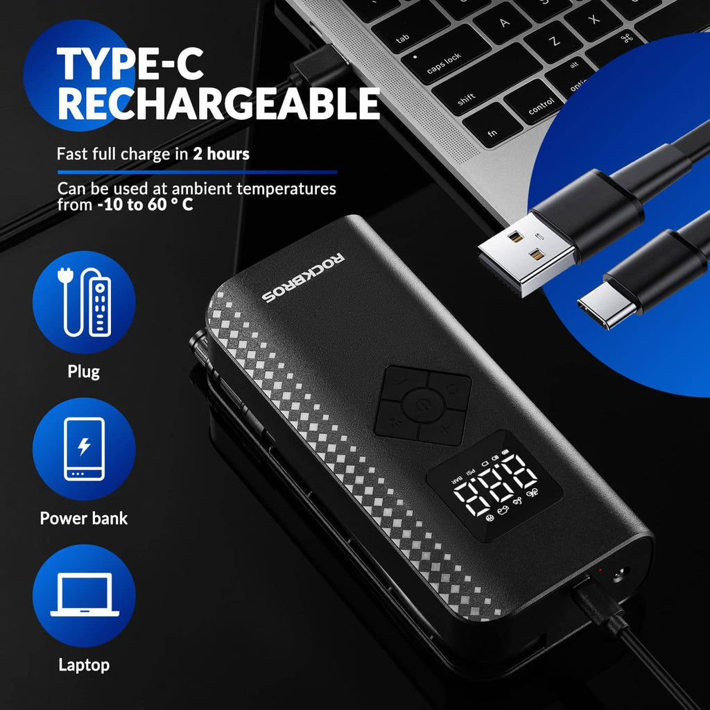 ROCKBROS Bomba de aire eléctrica mini para bicicleta 7-150PSI 2000mAh 5 Modos - ROCKBROS-EU