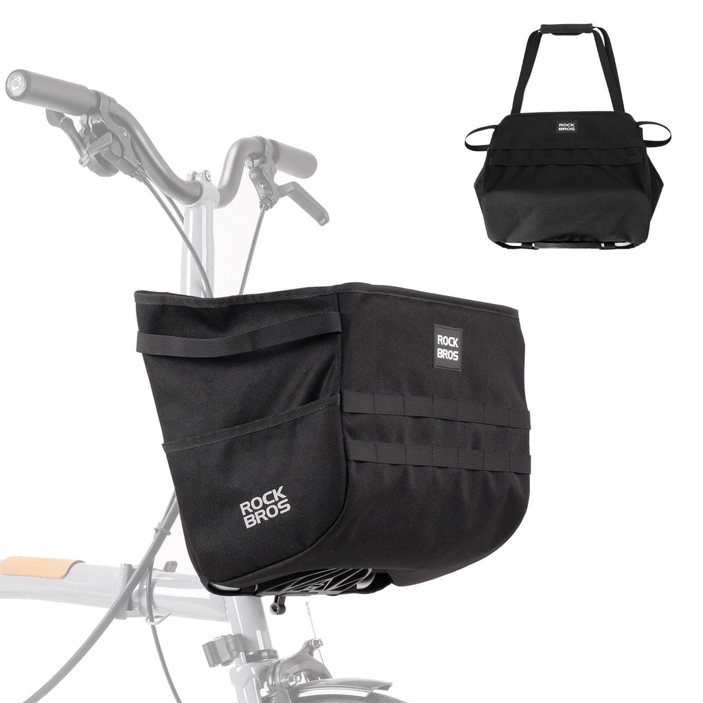 rockbros folding bike handlebar bag w016 multifunctional basket bag for convenient front storage #Color_Black