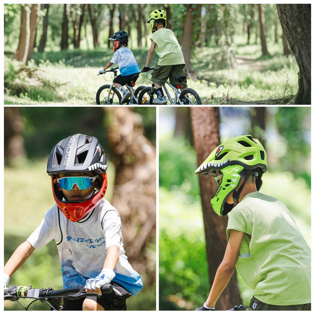 Rockbros kids full face helmet with detachable chin guard for safe cycling and outdoor sports