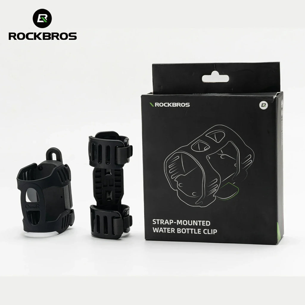 ROCKBROS magnetic strap-type bike water bottle cage, offering secure and quick access with an innovative magnetic attachment system.