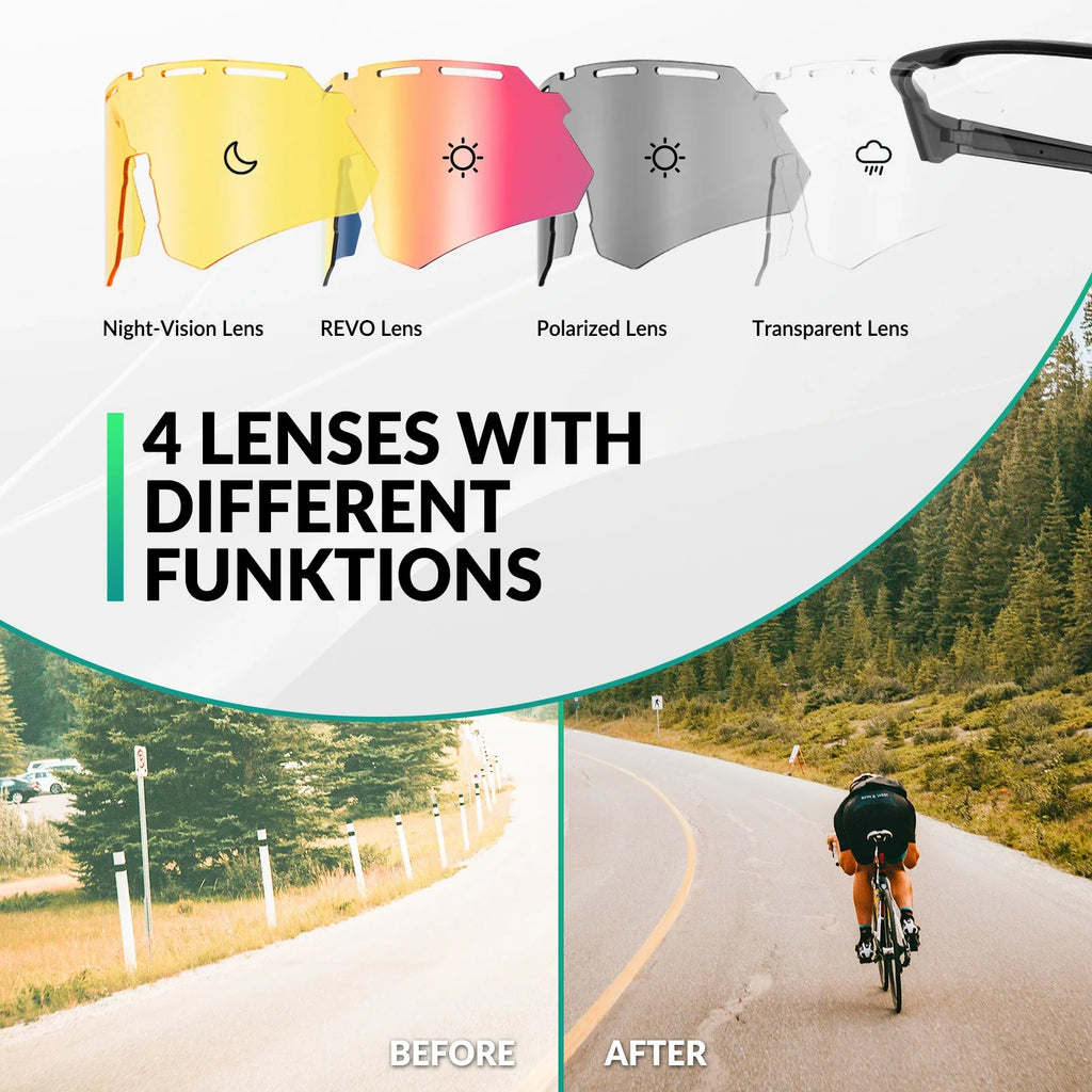 ROCKBROS Polarized Cycling Glasses with 4 Interchangeable Lenses 