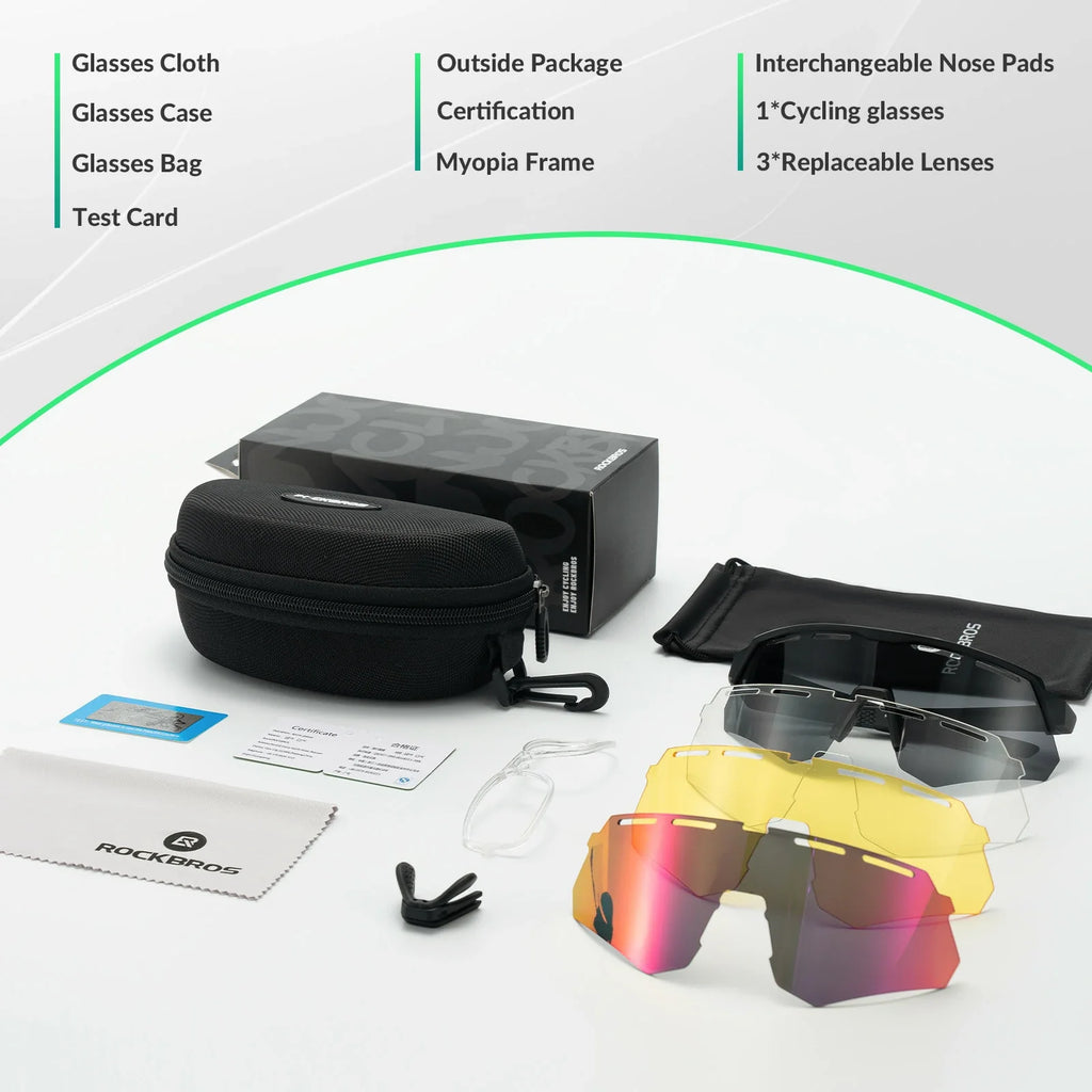 ROCKBROS Polarized Cycling Glasses with 4 Interchangeable Lenses 