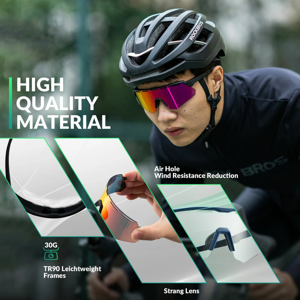 ROCKBROS Polarized Cycling Glasses with 4 Interchangeable Lenses #Color_Black