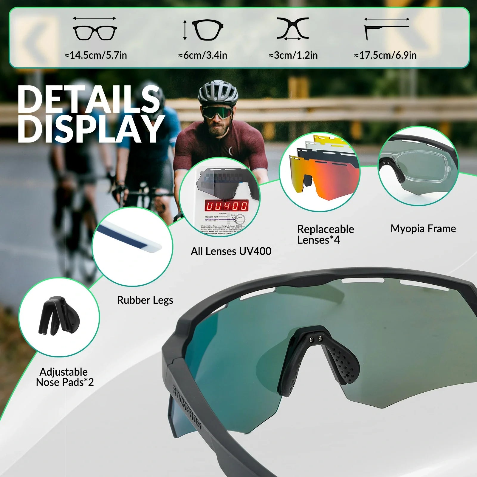 ROCKBROS Polarized Cycling Glasses with 4 Interchangeable Lenses #Color_Black