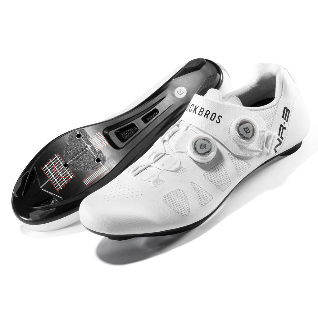 rockbros road clipless cycling shoes nr3 with stiff sole and secure fit for efficient pedalling #Color_White