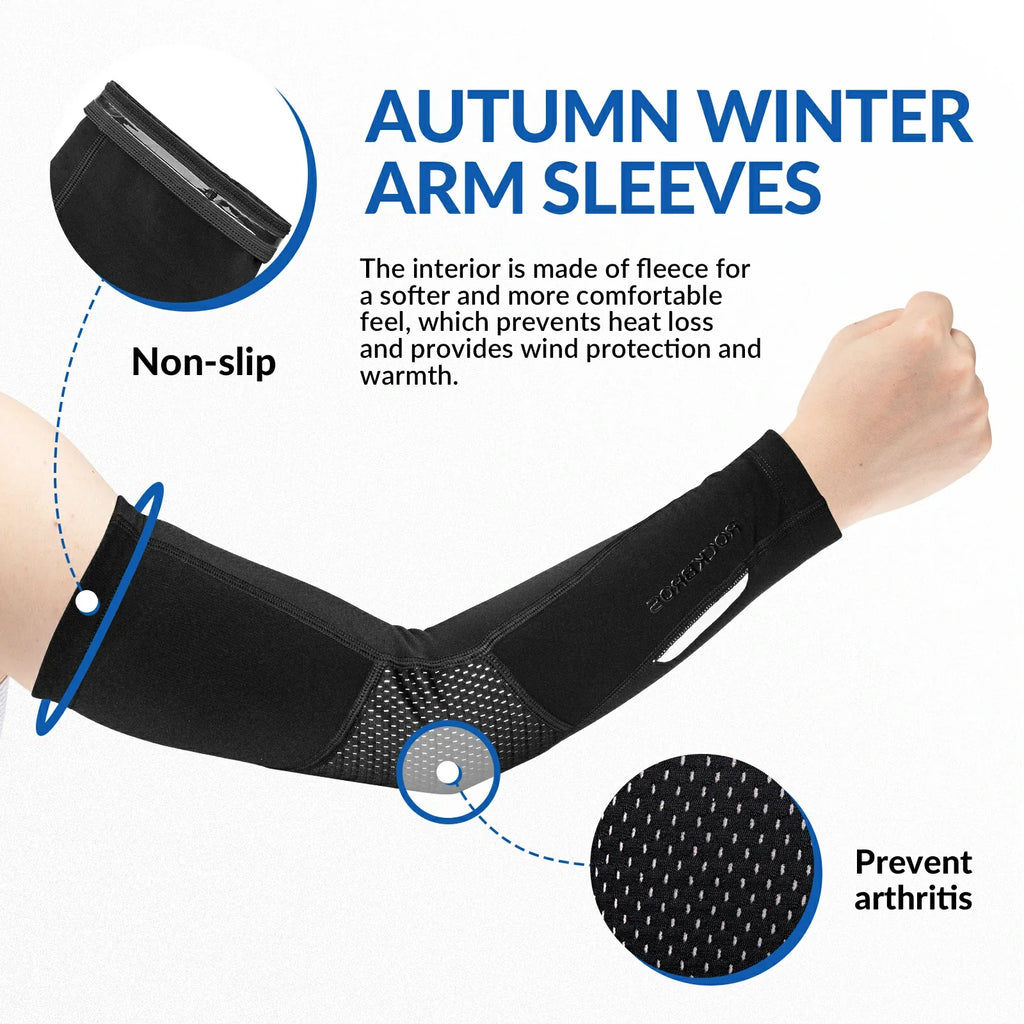 rockbros black thermal arm sleeves in soft fleece-lined polyester-spandex