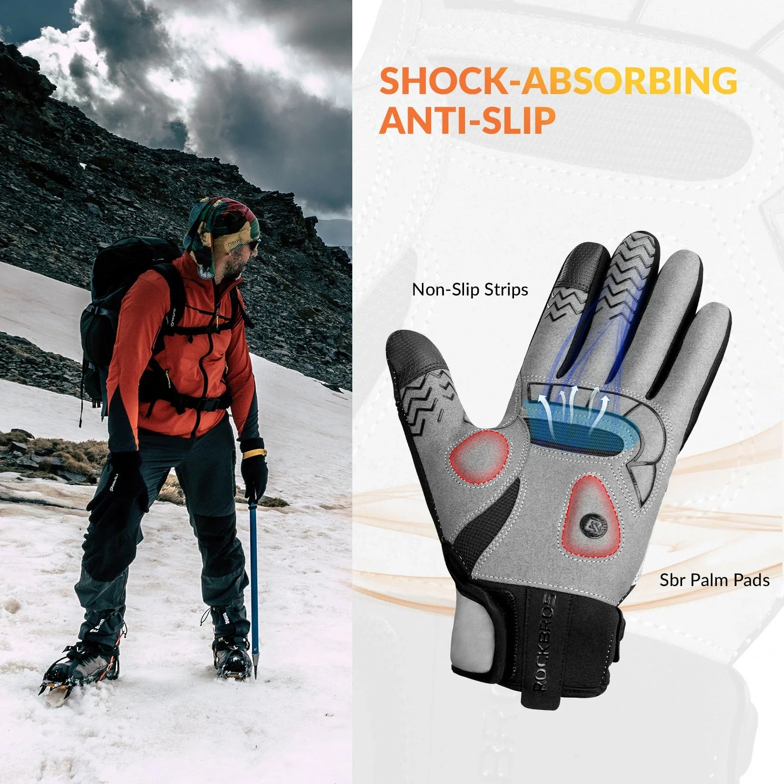 ROCKBROS Winter Cycling Gloves Windproof Reflective Gel-Padded Touchscreen Black