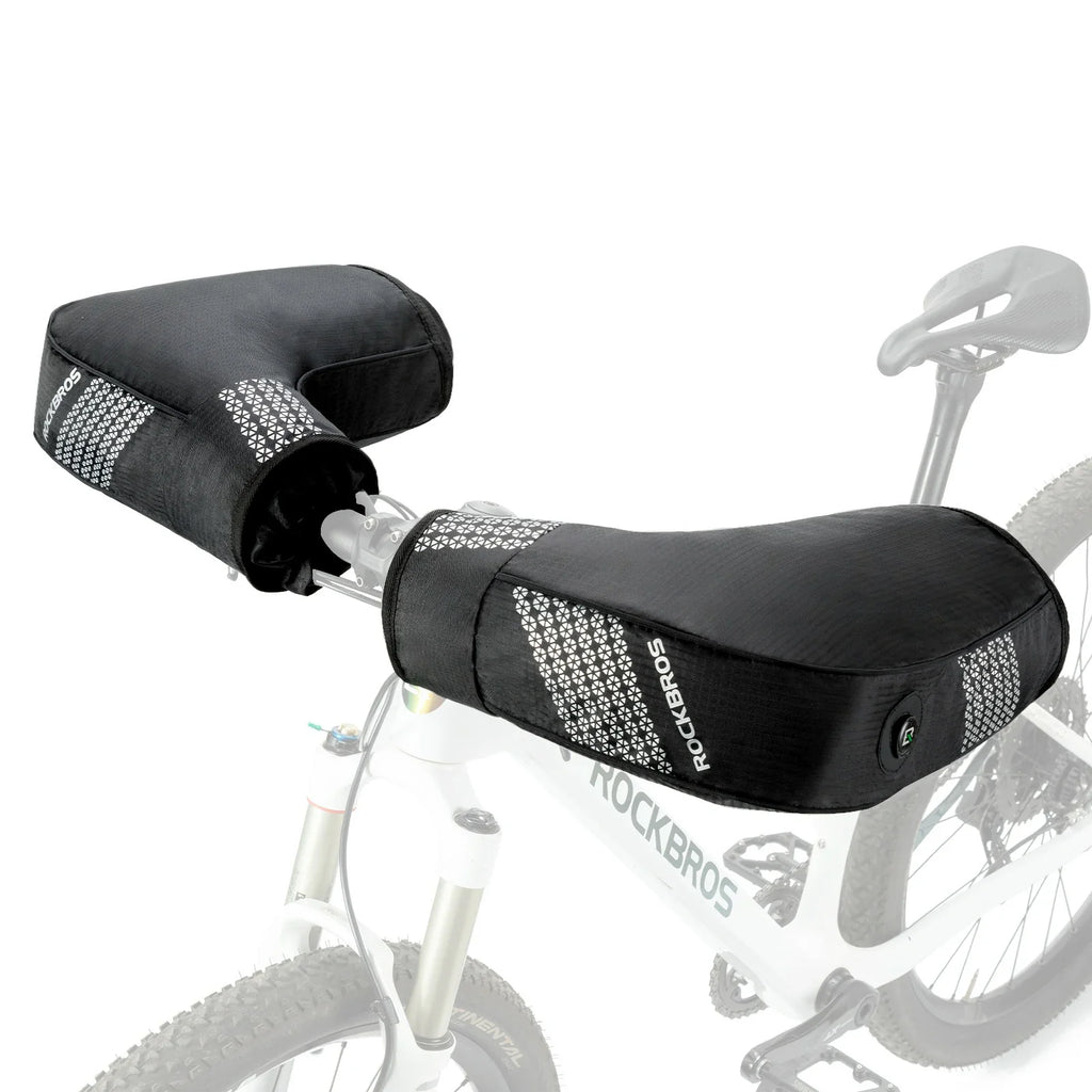 rockbros black winter handlebar mittens in windproof oxford cloth