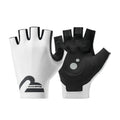 Pair of black and white gloves with 'RockBros' logo on a white background #color_white