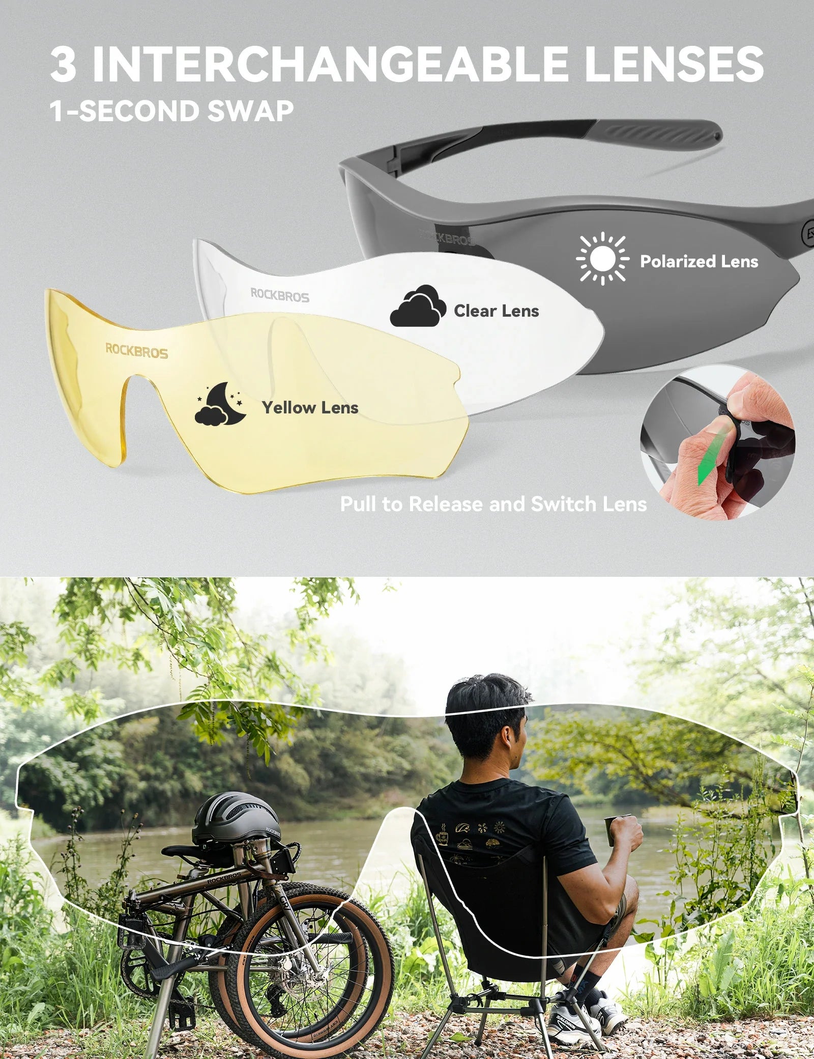 Sports Cycling Sunglasses with 3 Interchangeable